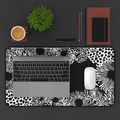 Abstract Flower Desk Mat: Modern Black & White Design