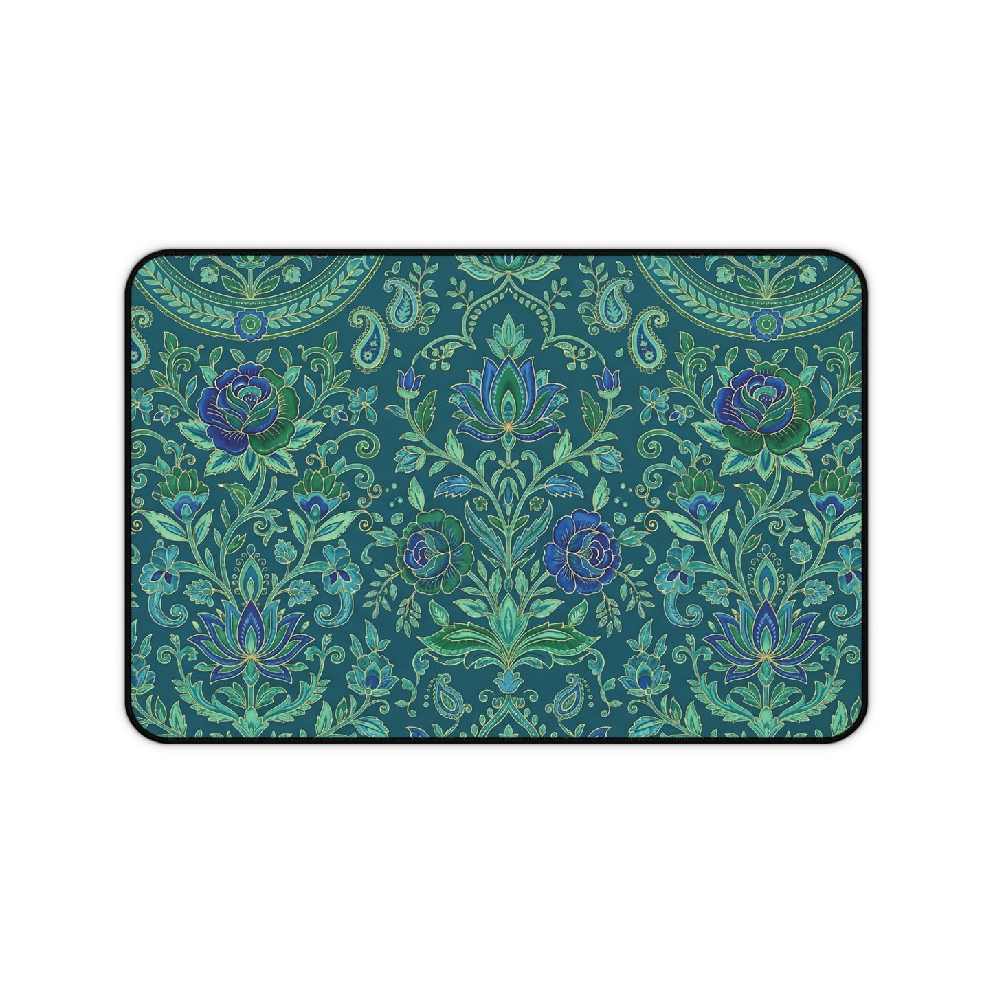 Teal Paisley Desk Mat: Boho Floral Design