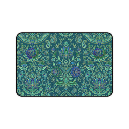 Teal Paisley Desk Mat: Boho Floral Design