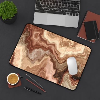 Brown Marble Wave Desk Mat: Abstract Earth Tone Mouse Pad