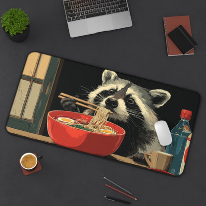 Raccoon Ramen Desk Mat, Cute Anime Noodle Mouse Pad