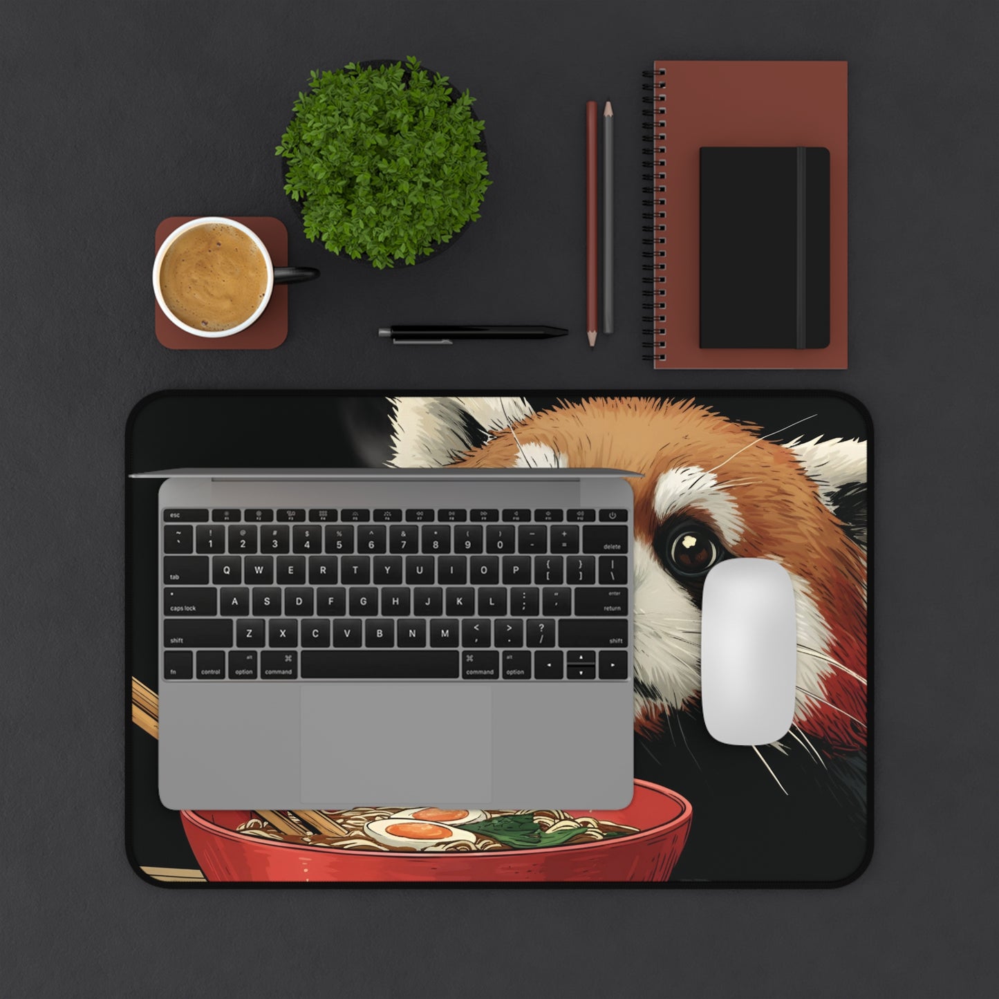 Funny Red Panda Eating Ramen Desk Mat