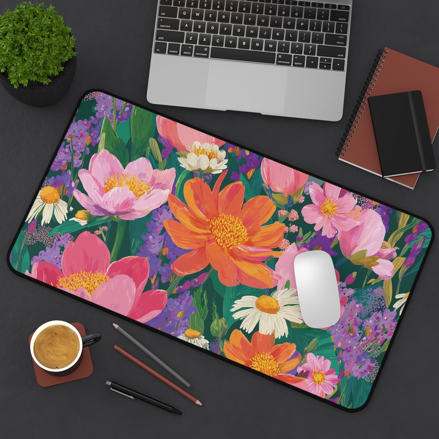 Colorful Wildflower Desk Mat, Painting Flowers Mouse Pad