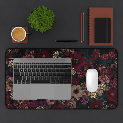 Dark Floral Desk Mat: Moody Burgundy & Plum Flower Print