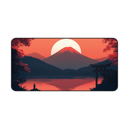Japanese Landscape Desk Mat, Mountain and Samurai Gaming Desk Pad
