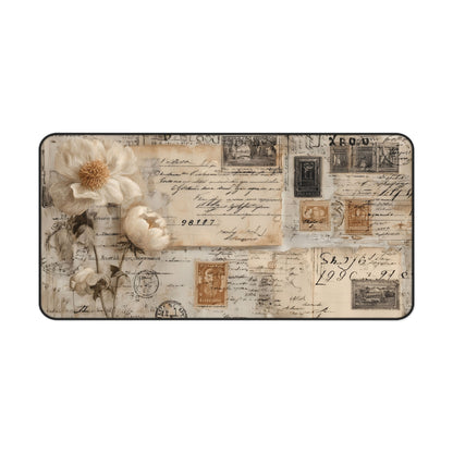 Vintage Floral Desk Mat: Antique Postcard Mouse Pad
