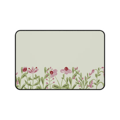 Pink Flower Desk Mat: Wildflower Meadow on Sage Green