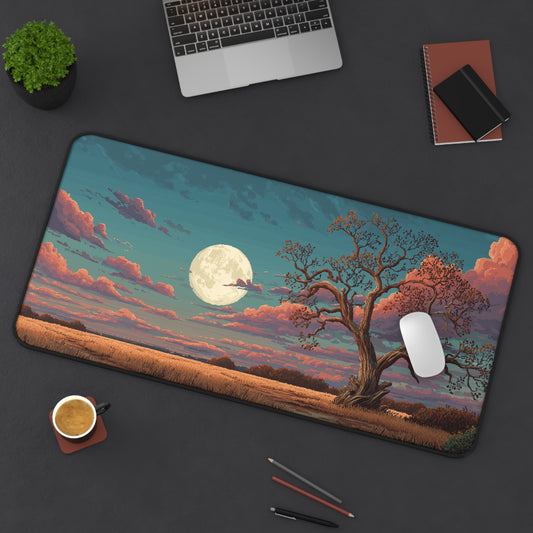 Pixel Art Desk Mat: Moonlit Tree Mouse Pad XXL