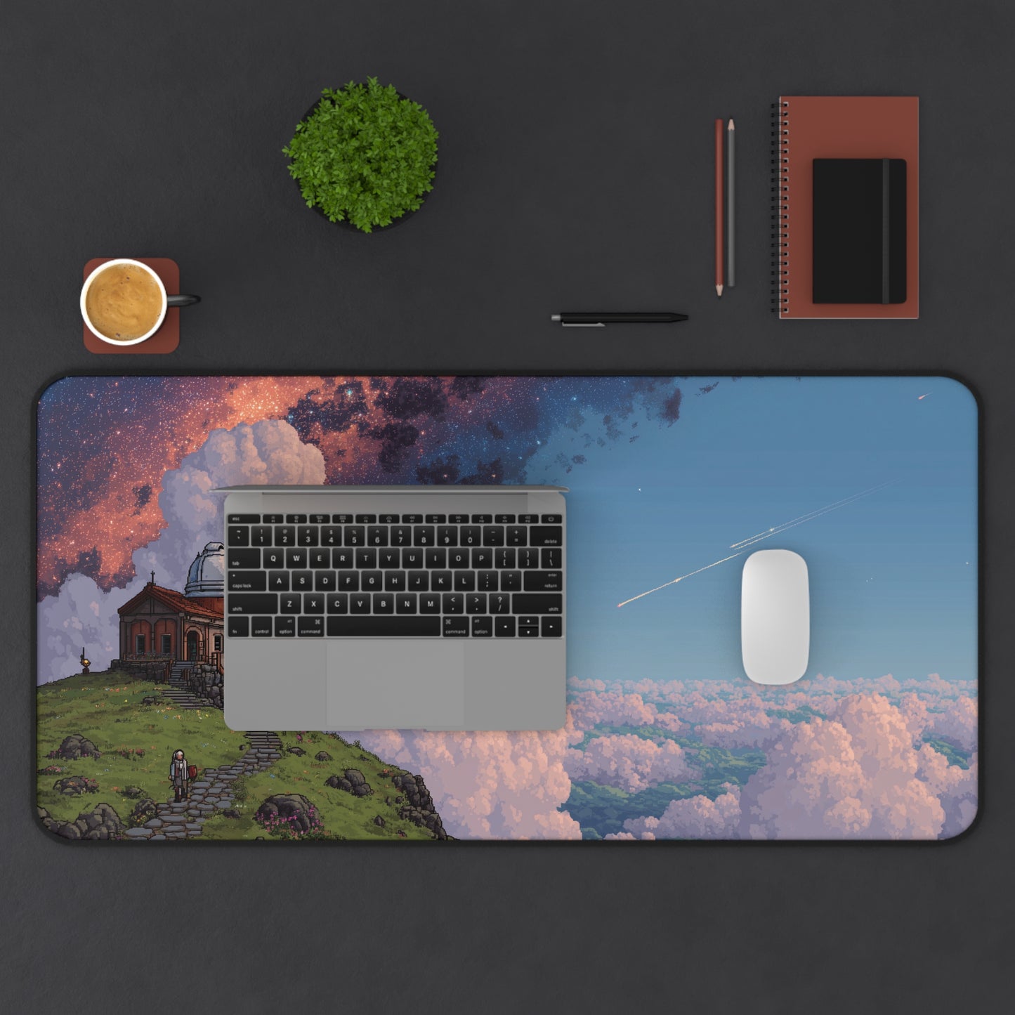 Pixel Art Desk Mat: Serene Observatory Mouse Pad