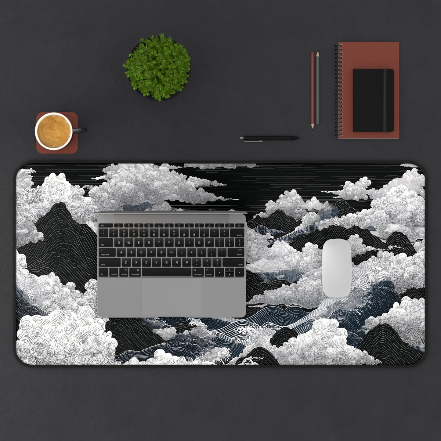 Black & White Mountain Clouds Desk Mat