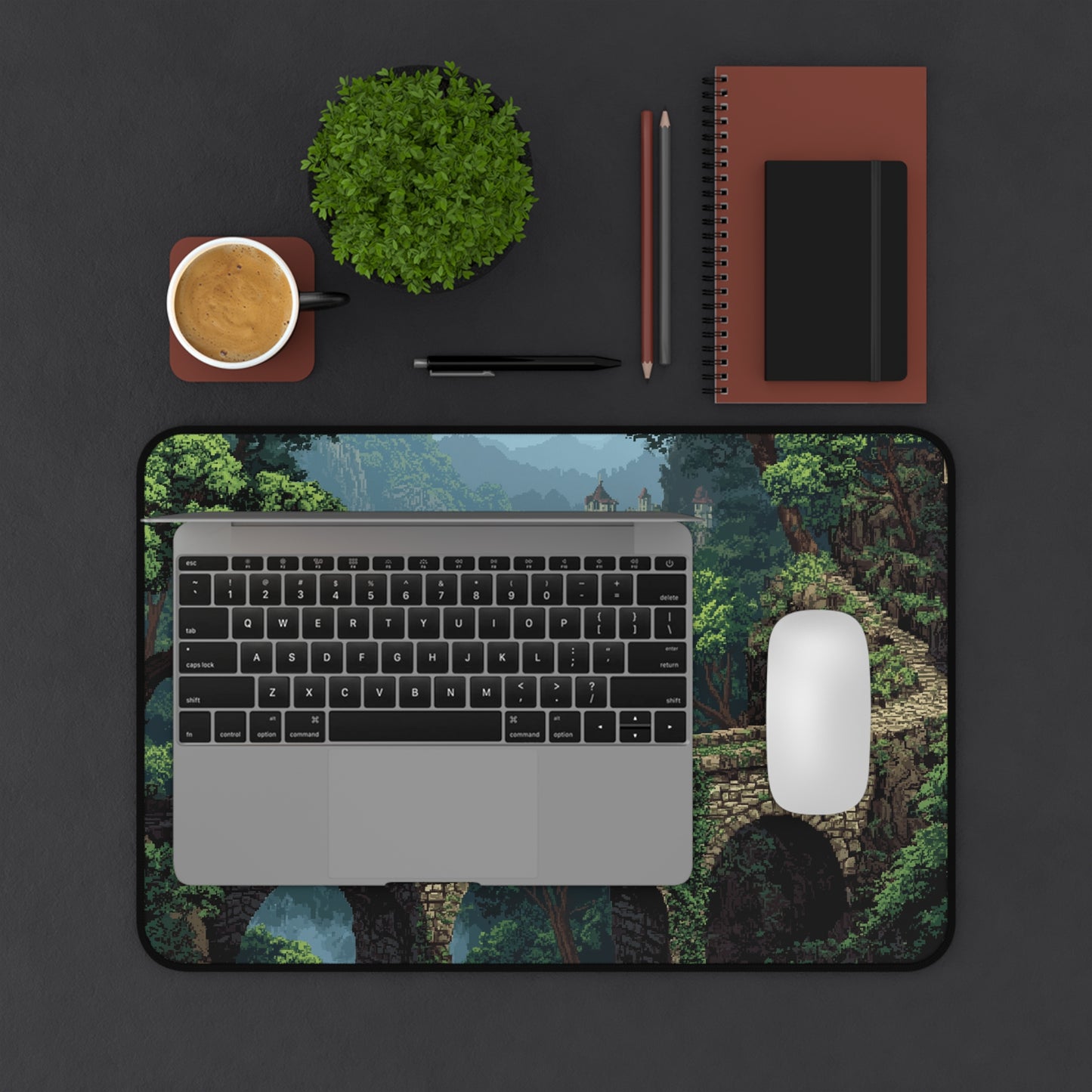 Forest Pixel Art Desk Mat: Fantasy RPG Gaming Mouse Pad