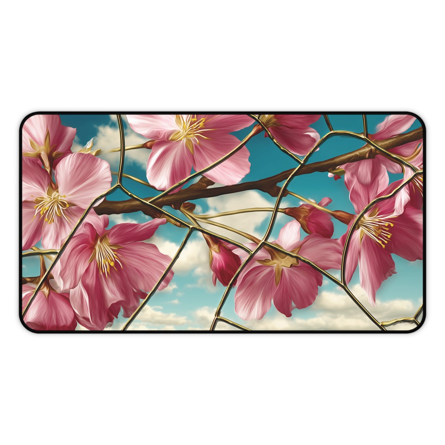 Cherry Blossom Desk Mat: Pink Sakura & Blue Sky Design