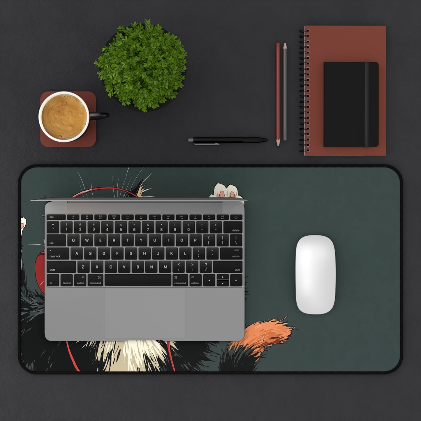 Cat with Headphones Desk Mat: Funny Calico Cat Mouse Pad