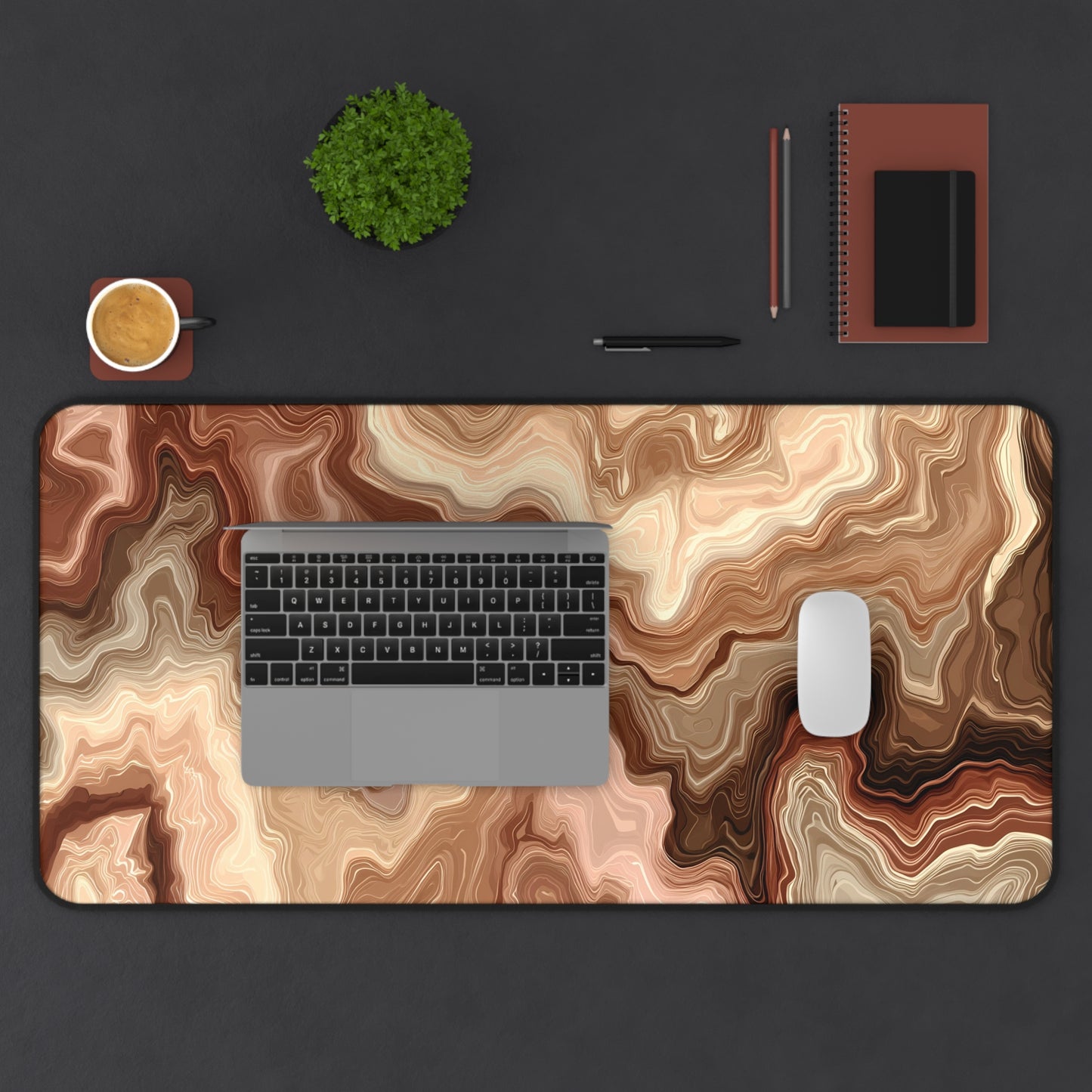 Brown Marble Wave Desk Mat: Abstract Earth Tone Mouse Pad