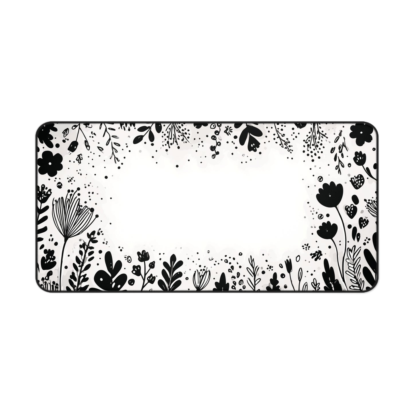 White Desk Mat: Minimalist Black Flowers Desk Pad