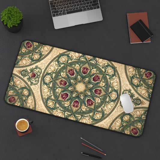 Art Nouveau Tulip Desk Mat: Vintage Tapestry Mandala Mouse Pad