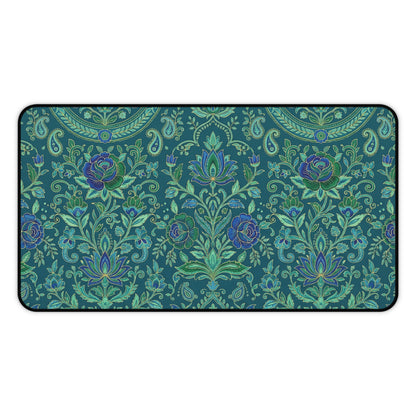 Teal Paisley Desk Mat: Boho Floral Design