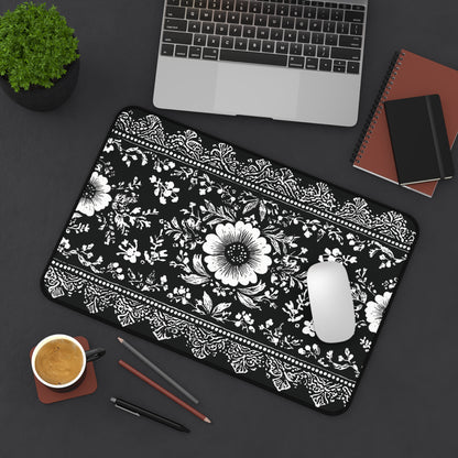 Black Damask Floral Desk Mat: Vintage Mouse Pad XL