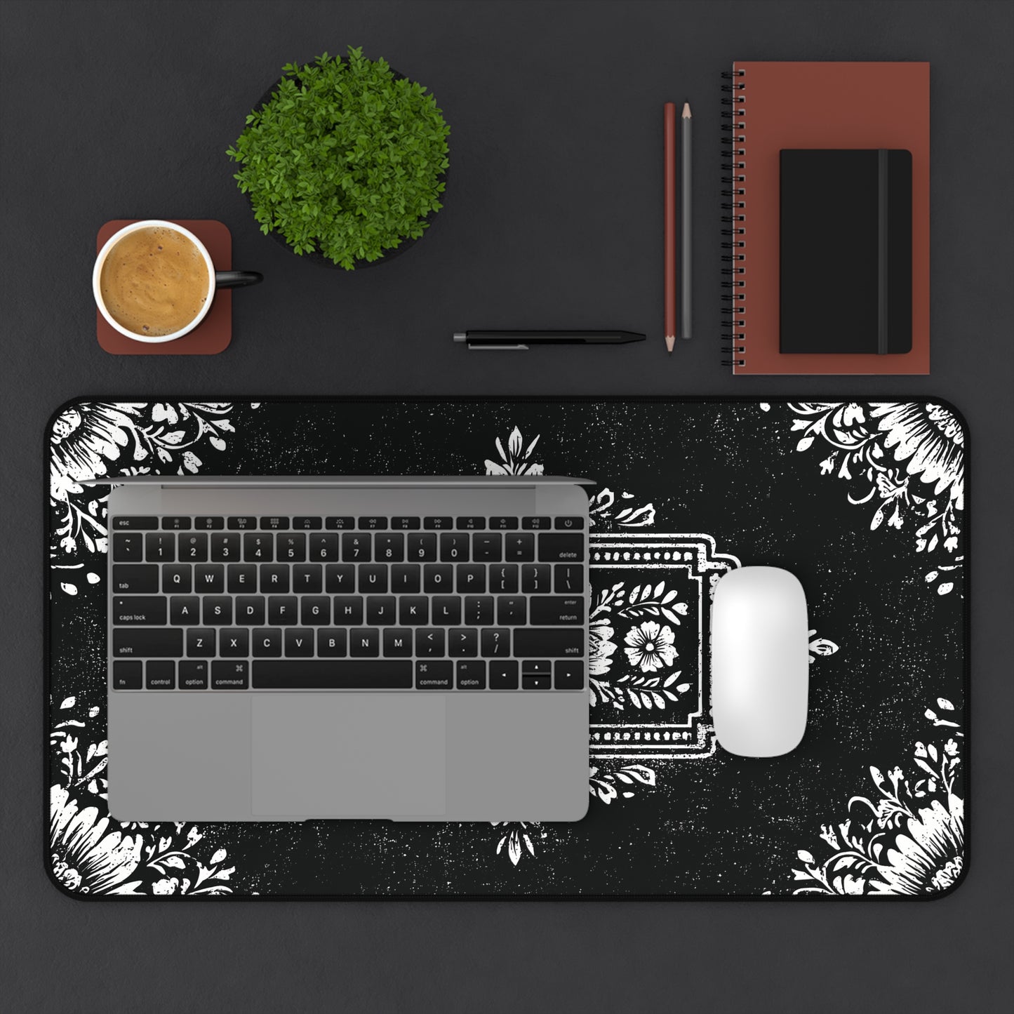 Victorian Desk Mat: Black & White Vintage Mouse Pad