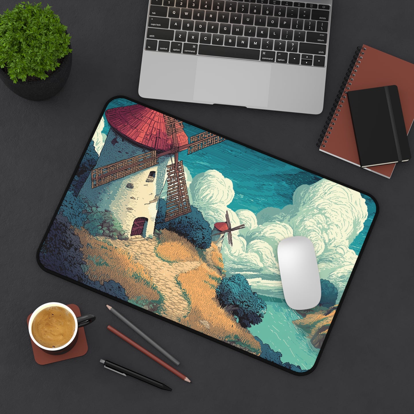 Pixel Art Desk Mat: Country Windmill Mouse Pad