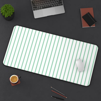 White and Mint Green Striped Desk Mat