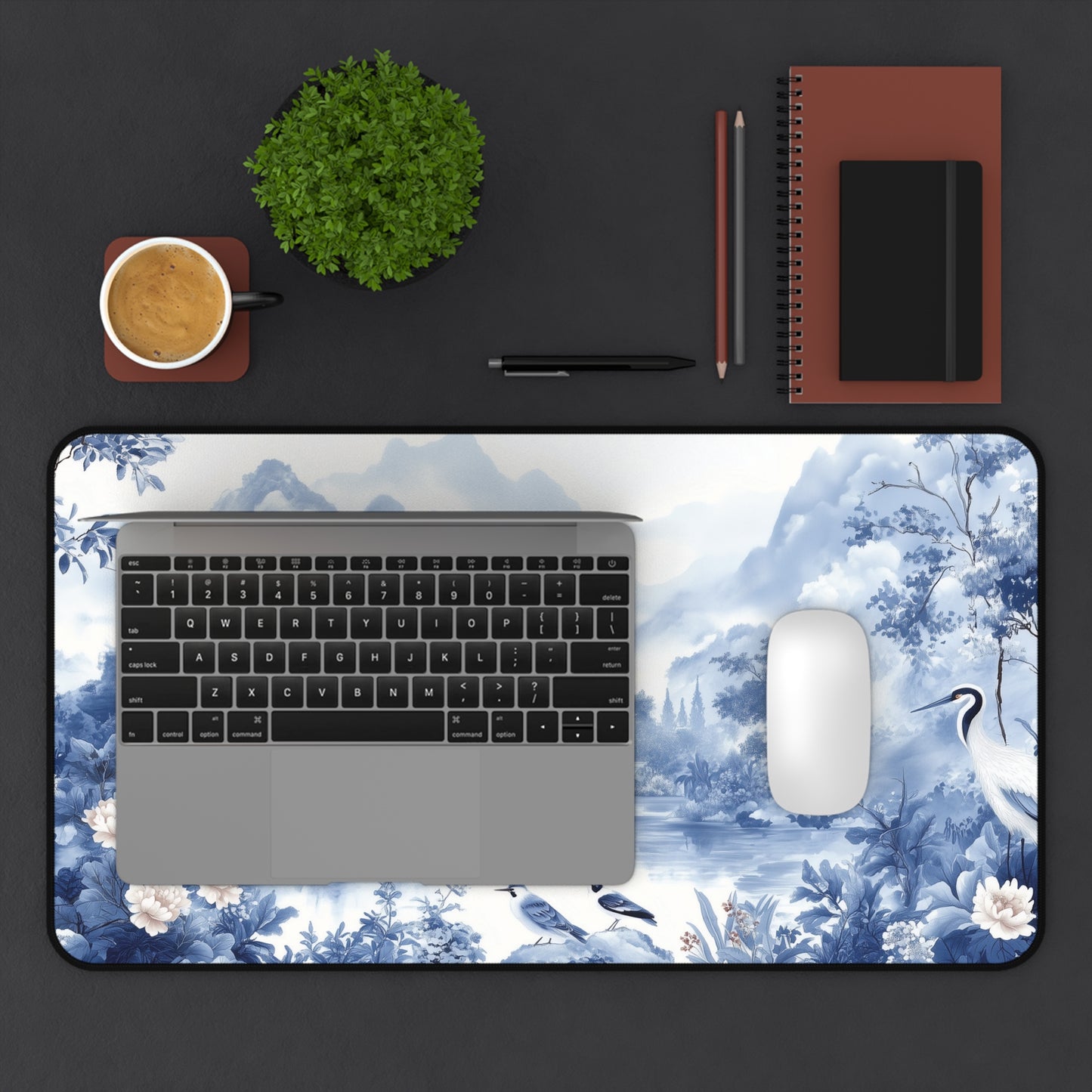 Blue Landscape Desk Mat Chinoiserie Aesthetic