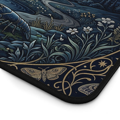 Mystical Wolf Moon Desk Mat: Celestial Nature Illustration