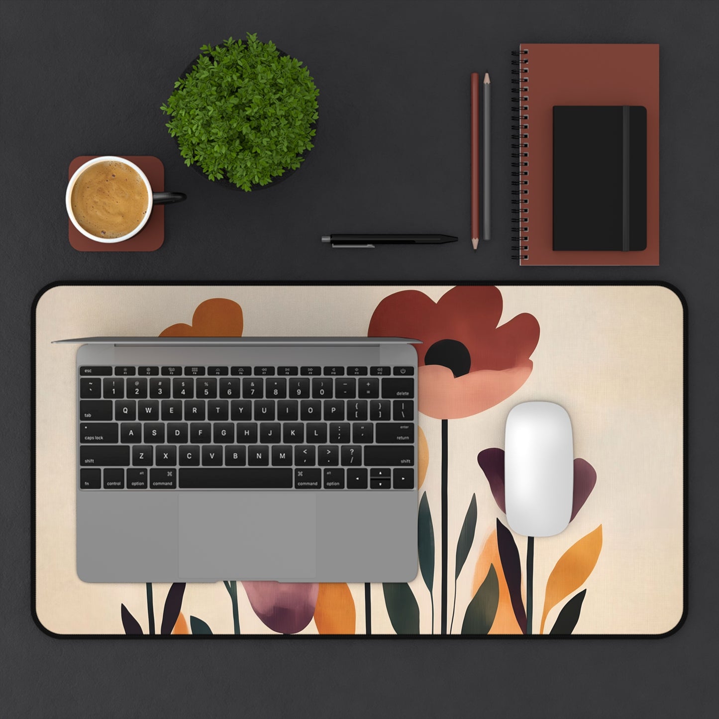 Floral Boho Desk Mat, Large Flowers Desk Pad, Minimalist Mouse Pad XL, Artistic Computer Mat, Boho Floral Keyboardmat for Office Decor