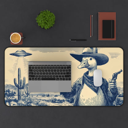 Silly Goose Cowboy Desk Mat: Vintage Western UFO Mouse Pad