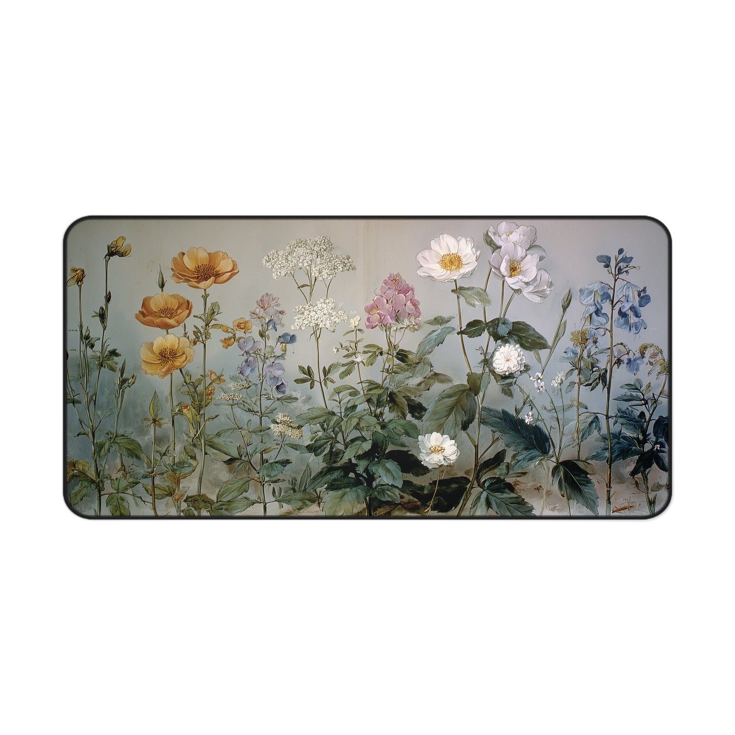 Vintage Botanical Desk Mat: Wildflower Painting Design