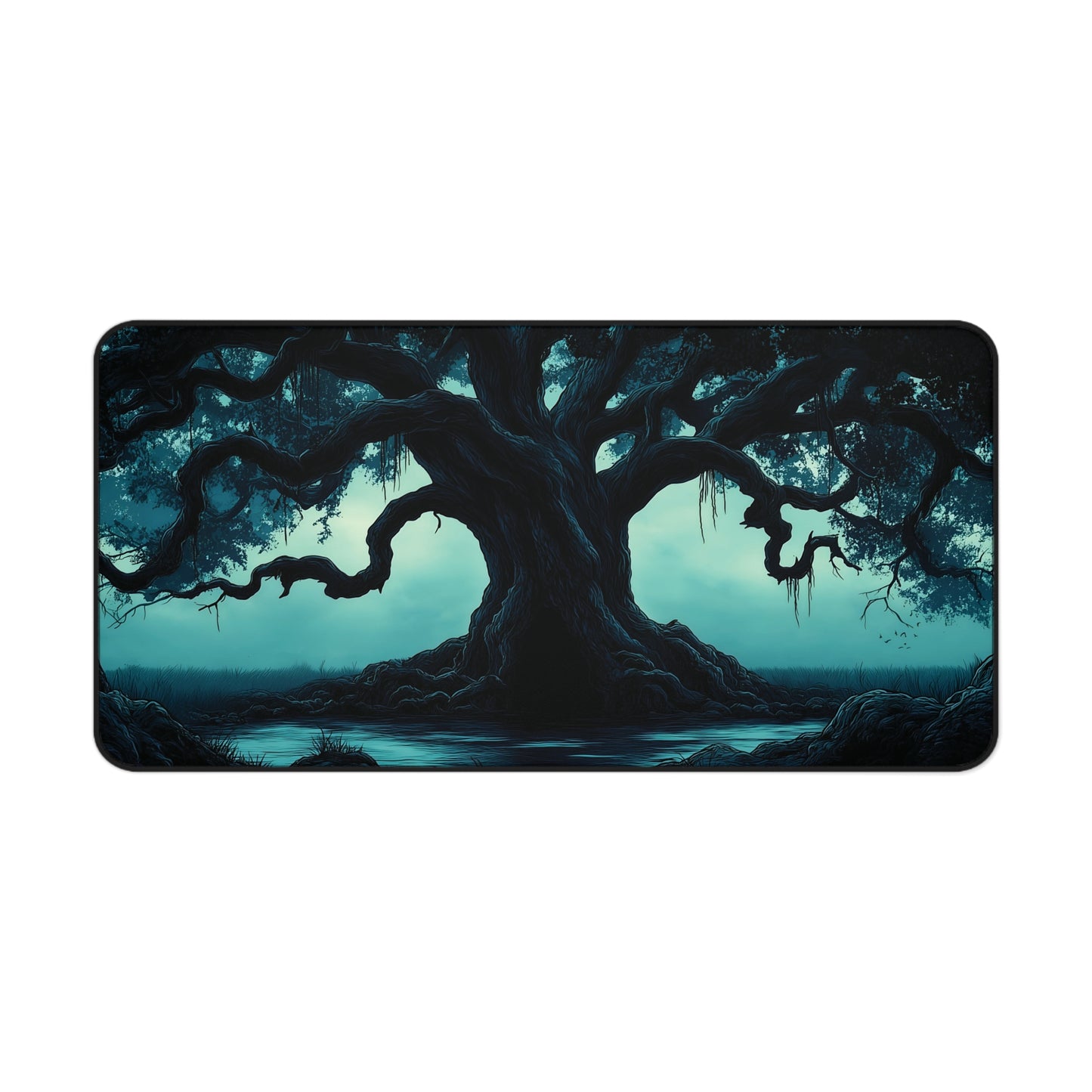Eerie Moonlit Tree Desk Mat: Gothic Fantasy Desk Pad
