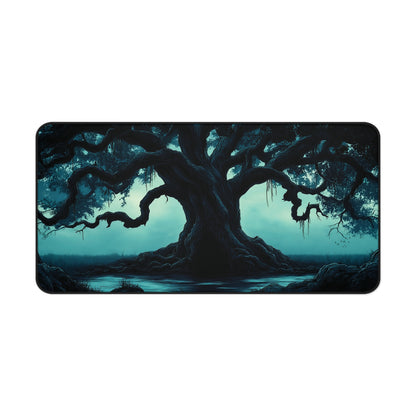 Eerie Moonlit Tree Desk Mat: Gothic Fantasy Desk Pad
