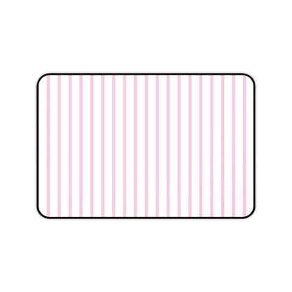 White and Pastel Pink Striped Desk Mat for Cute Office Decor