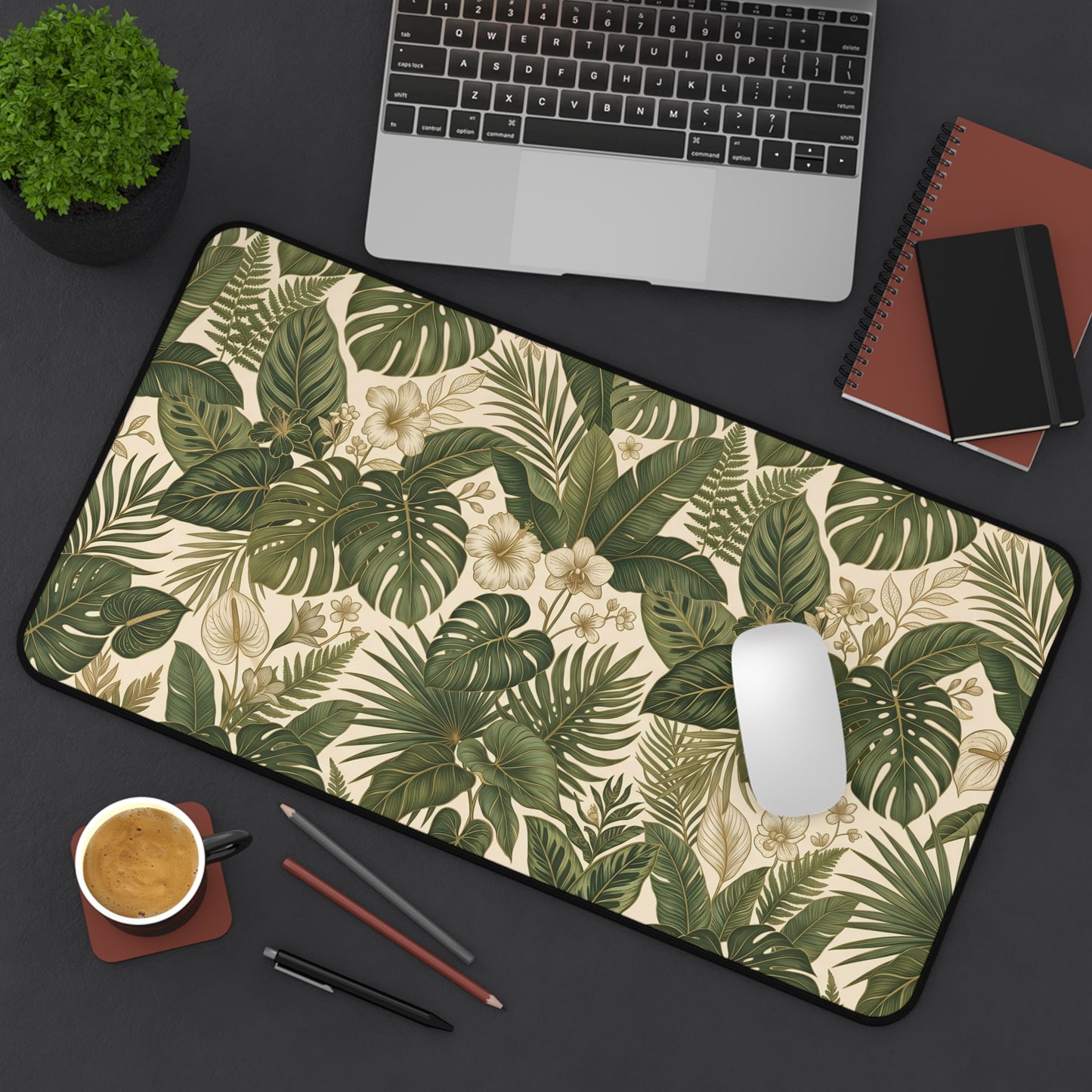 Green Monstera Desk Mat: Tropical Large Mouse Pad
