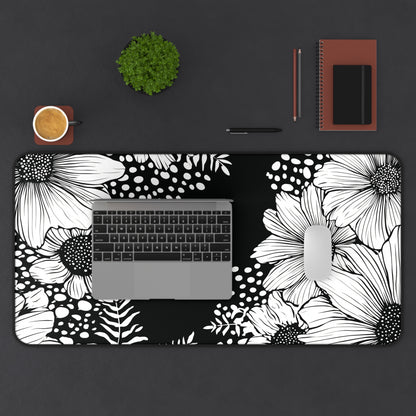 White Daisy Desk Mat: Bold Black & White Floral Mouse Pad