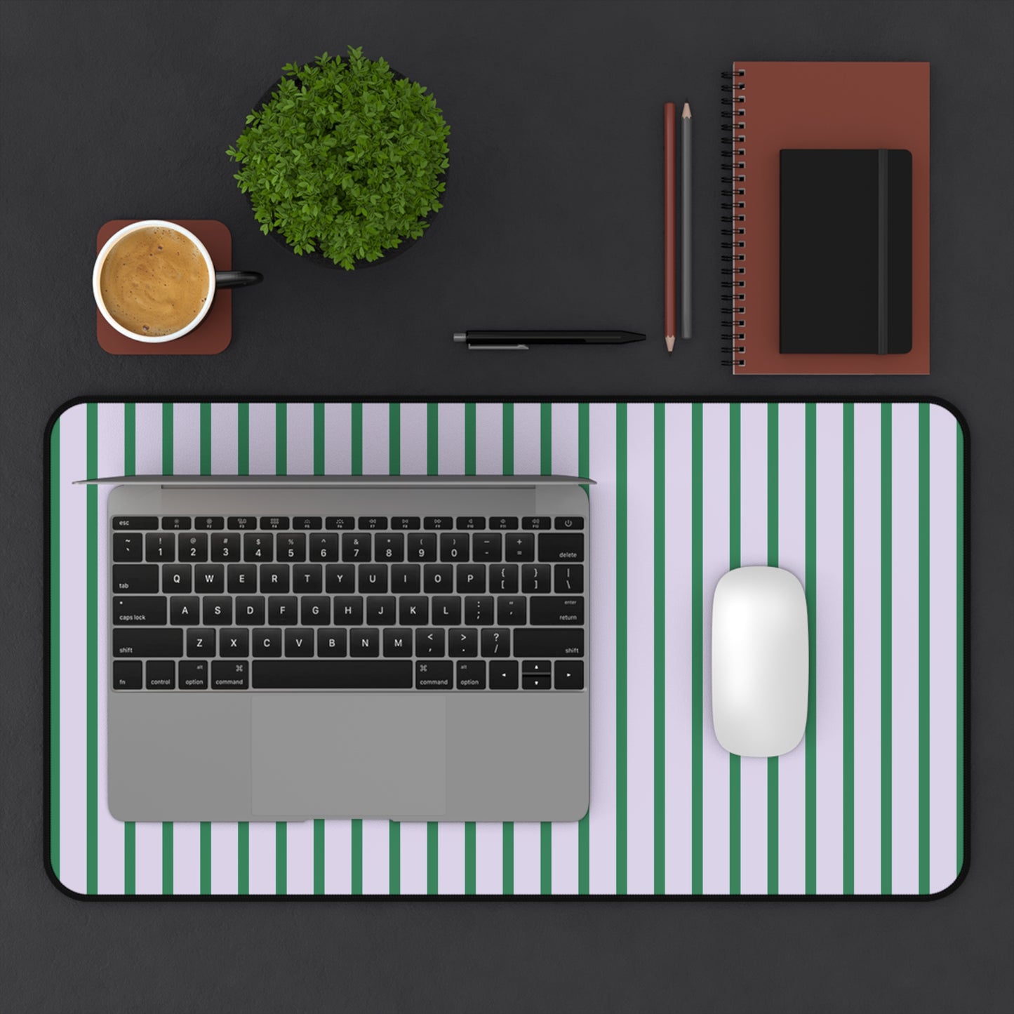 Pastel Purple and Green Stripes Desk Mat