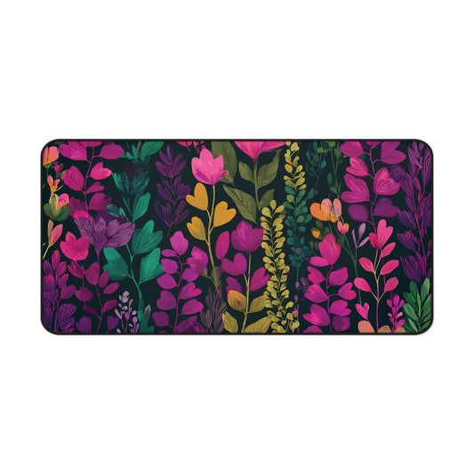 Floral Desk Mat Pink Green & Purple, Colorful Flowers Desk Pad