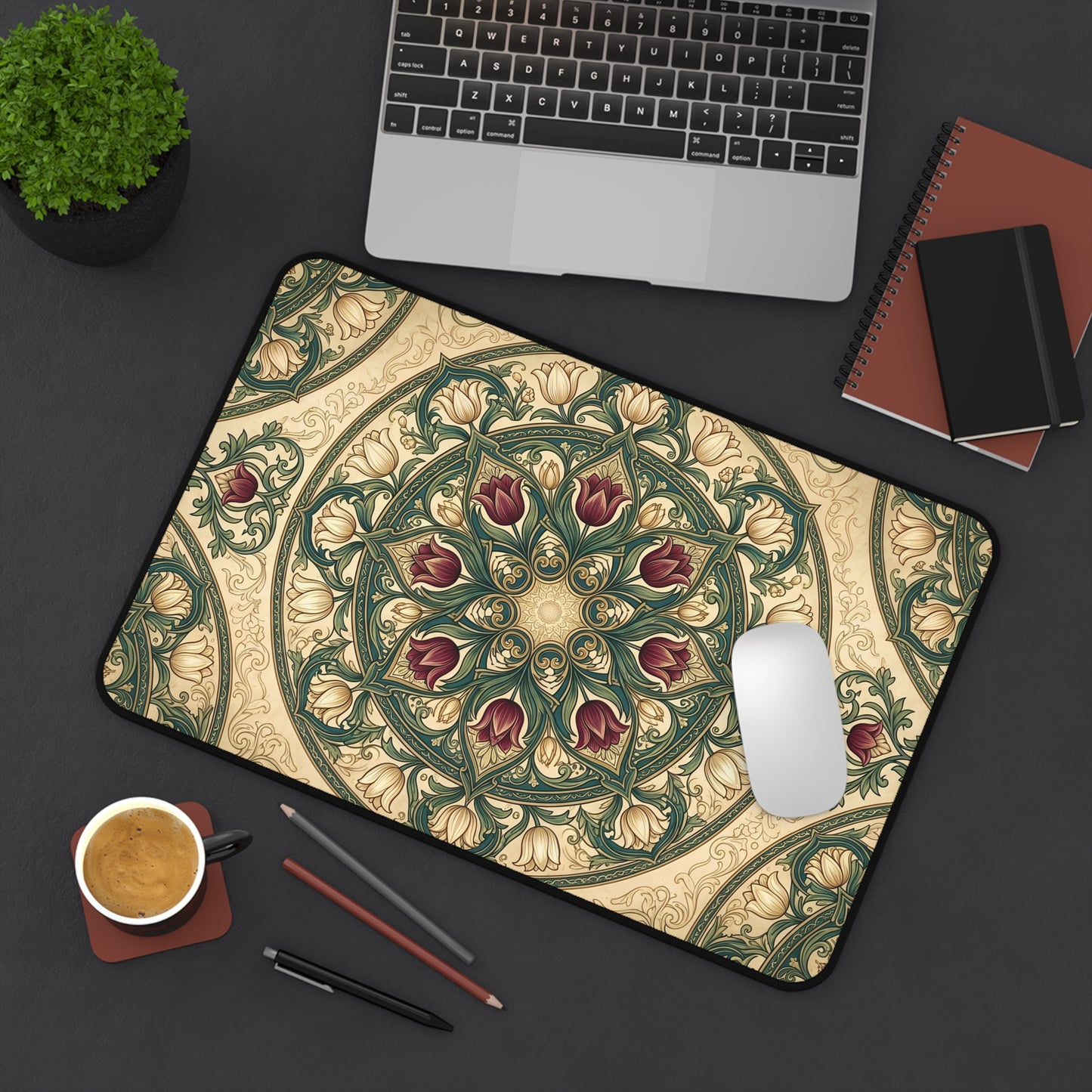 Art Nouveau Tulip Desk Mat: Vintage Tapestry Mandala Mouse Pad