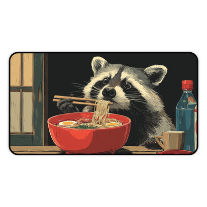 Raccoon Ramen Desk Mat, Cute Anime Noodle Mouse Pad