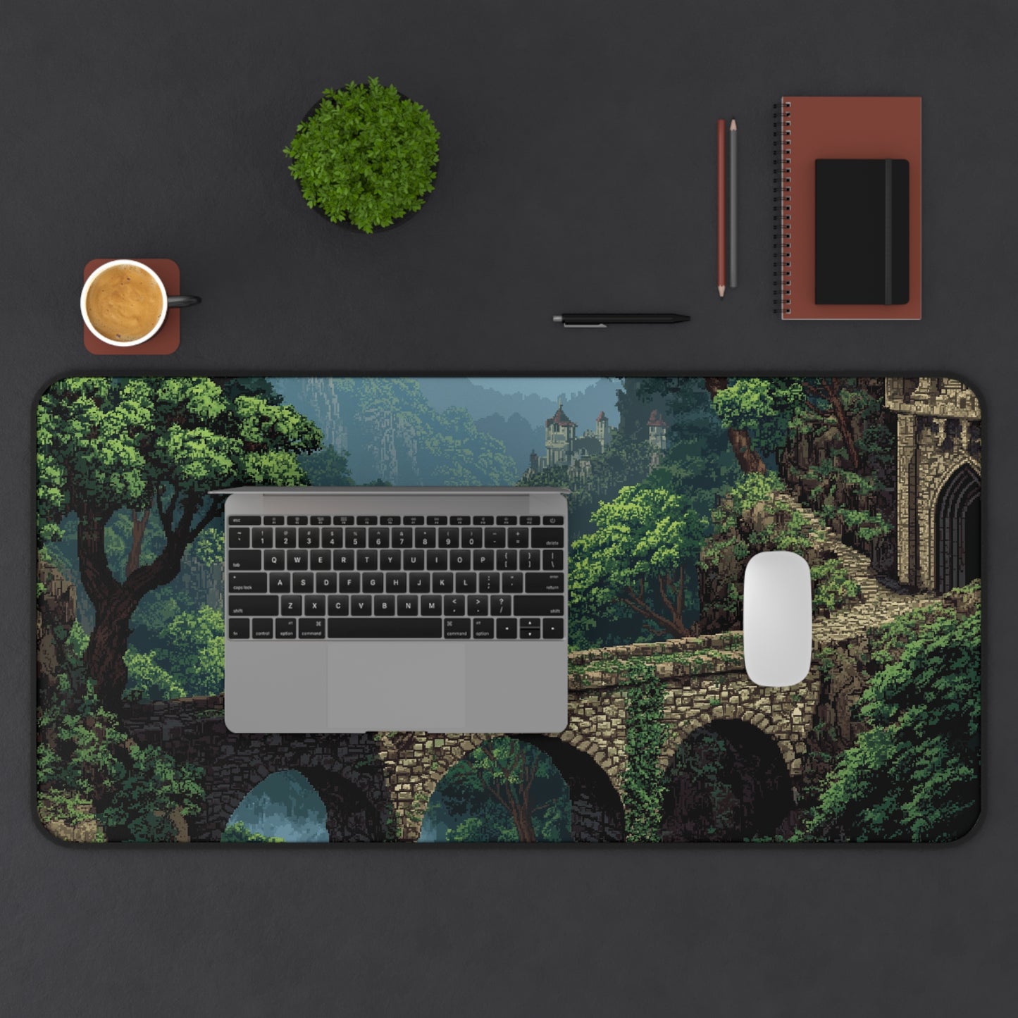Forest Pixel Art Desk Mat: Fantasy RPG Gaming Mouse Pad