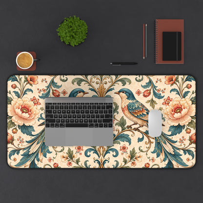Chinoiserie Desk Mat: Large Vintage Bird Mouse Pad