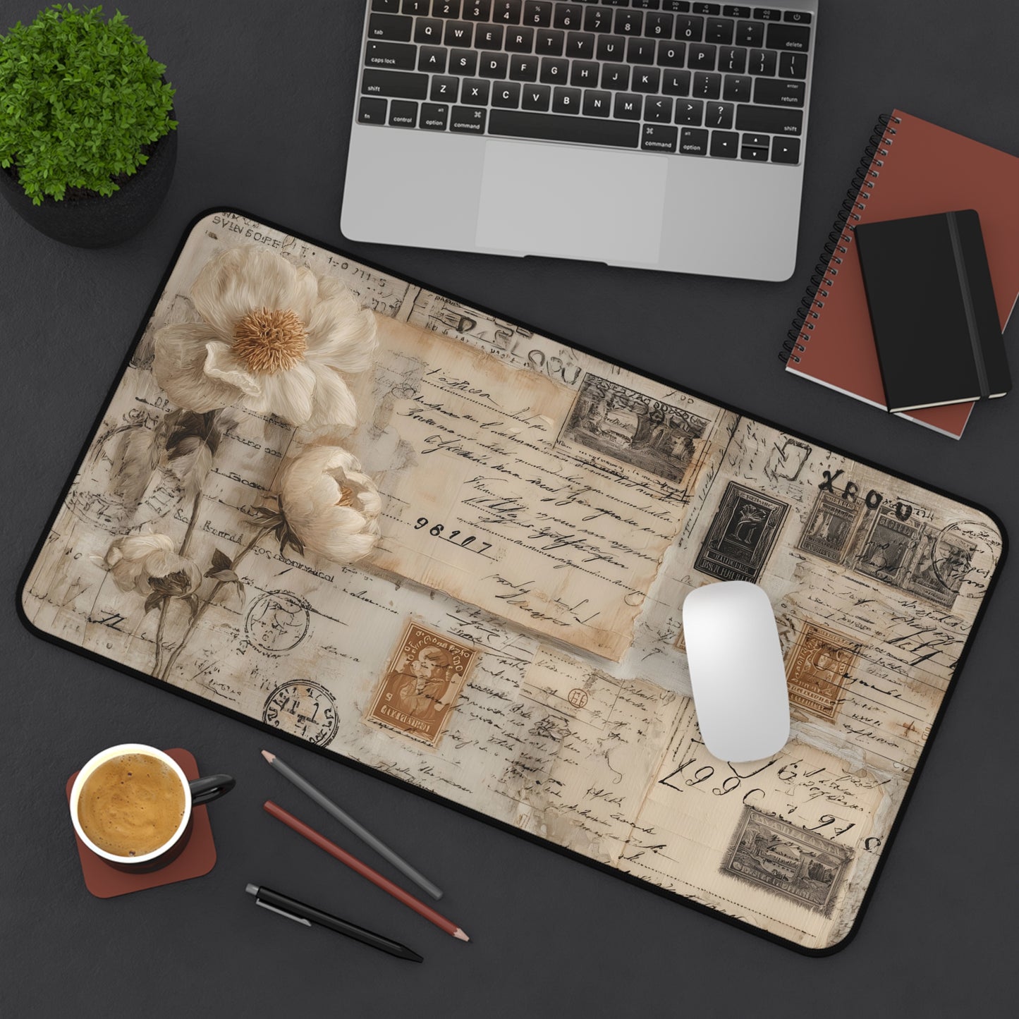 Vintage Floral Desk Mat: Antique Postcard Mouse Pad