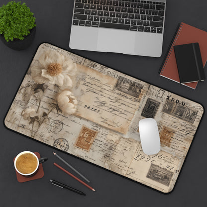 Vintage Floral Desk Mat: Antique Postcard Mouse Pad