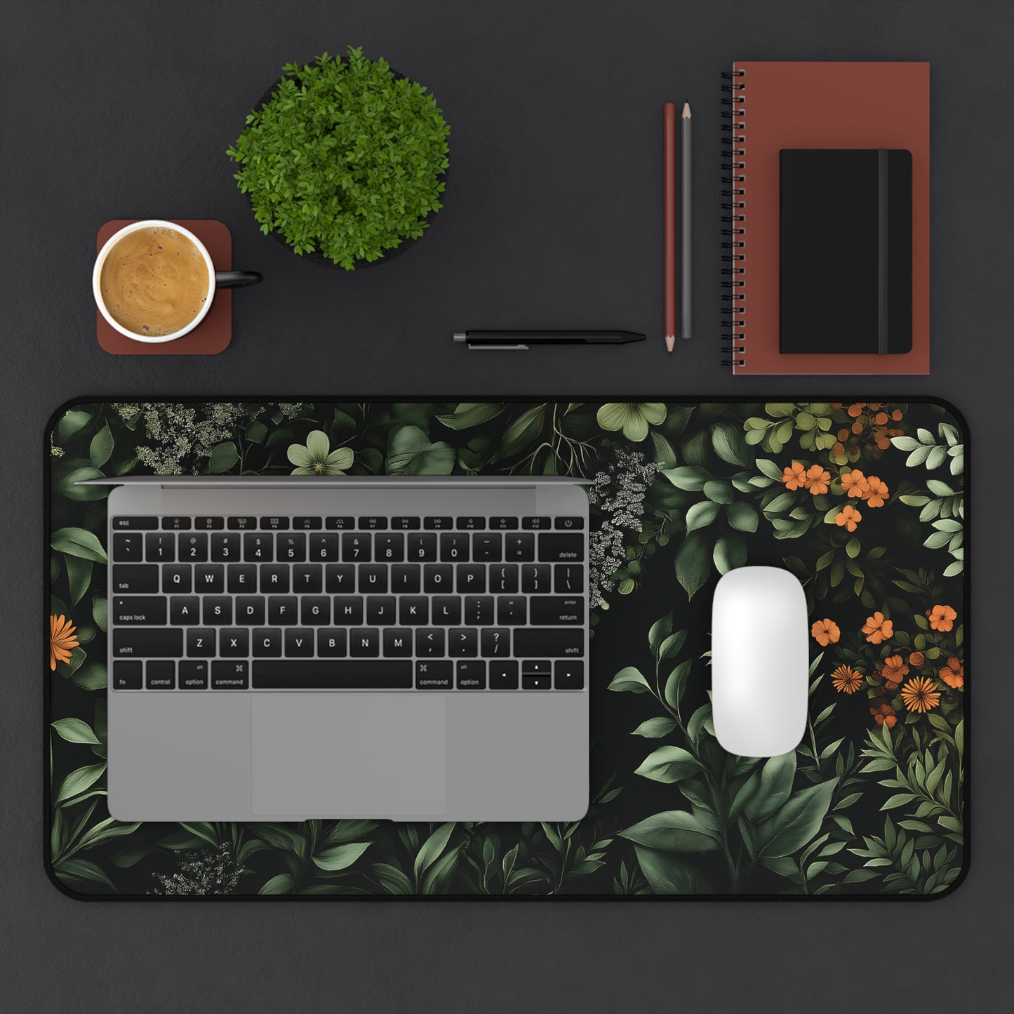 Floral Desk Mat, Botanical Mouse Pad, Plant Greenery Office Decor