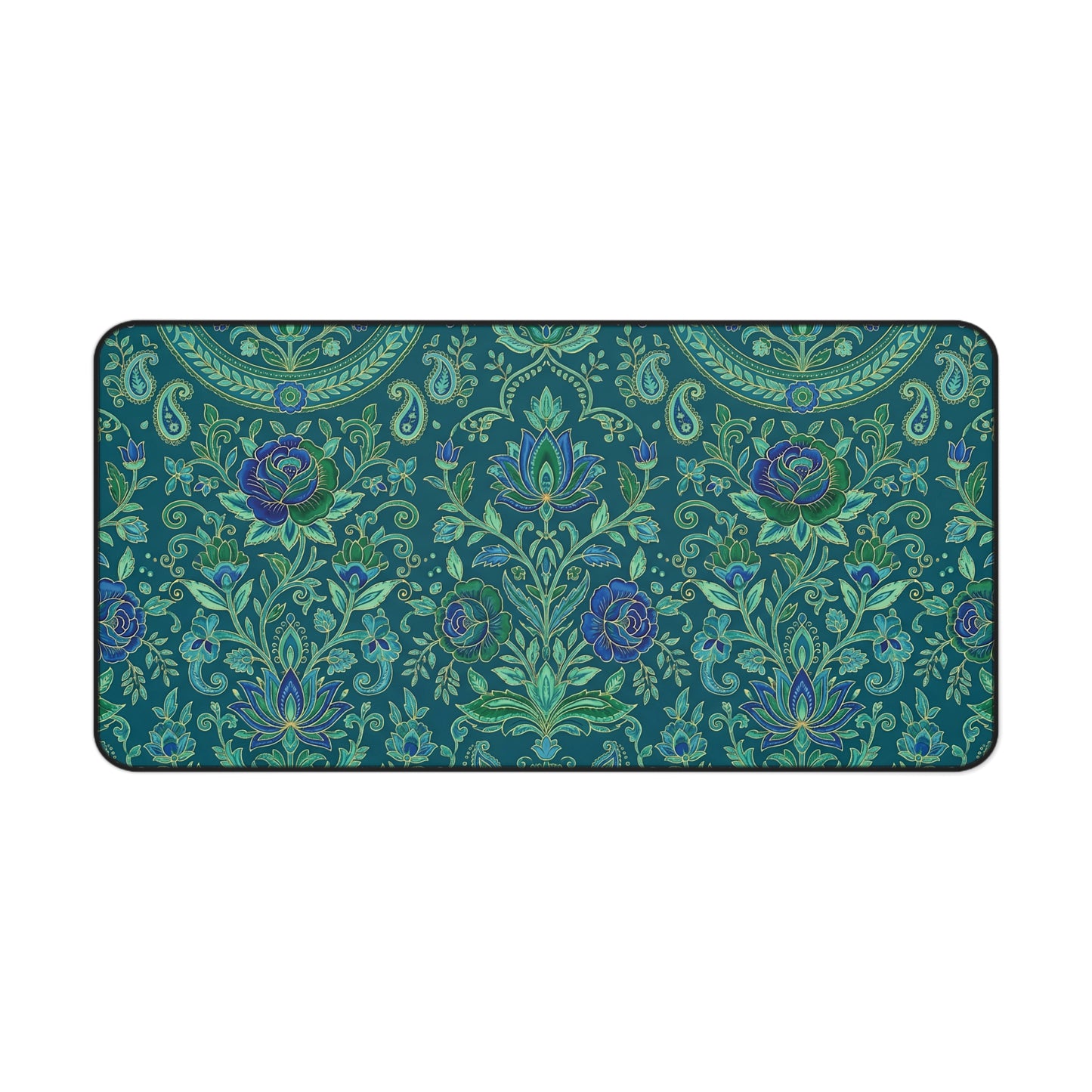 Teal Paisley Desk Mat: Boho Floral Design