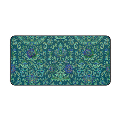 Teal Paisley Desk Mat: Boho Floral Design