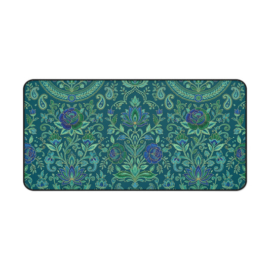 Teal Paisley Desk Mat: Boho Floral Design