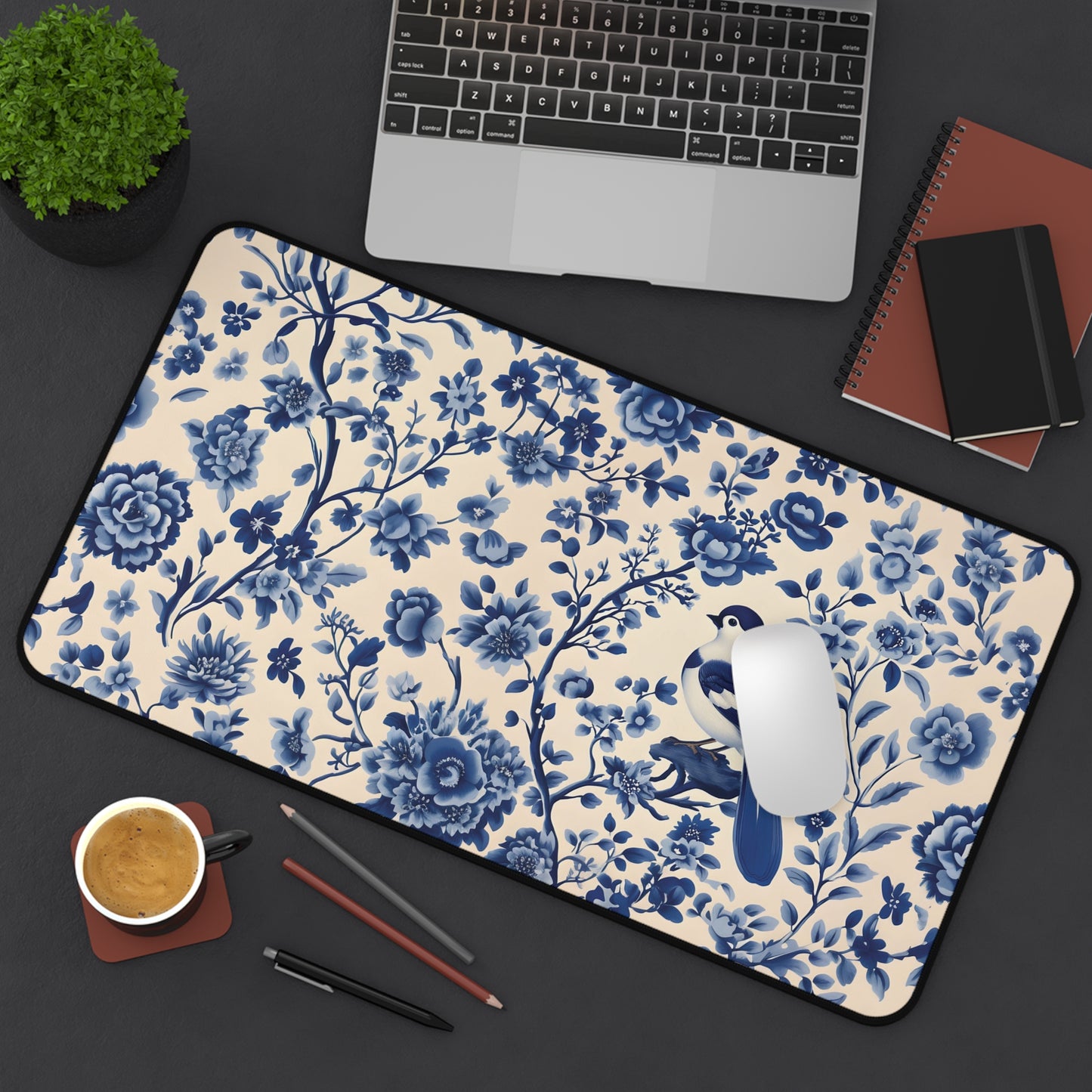 Bird Chinoiserie Desk Mat, Desk Pad & Extra Large Mouse Pad