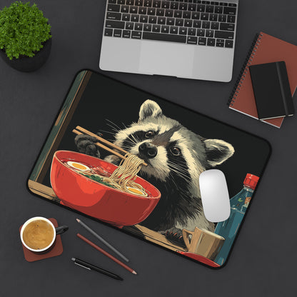 Raccoon Ramen Desk Mat, Cute Anime Noodle Mouse Pad