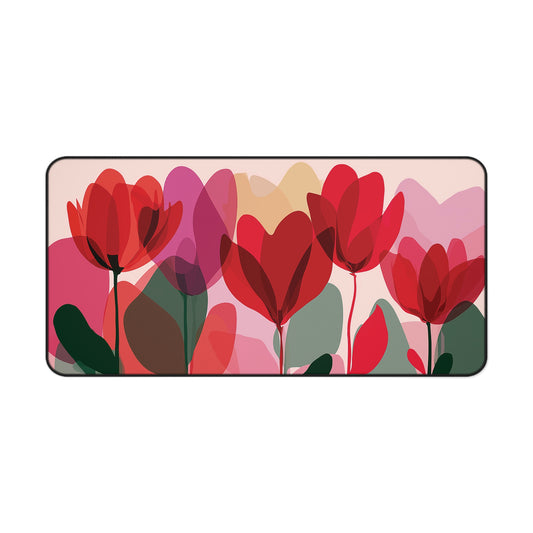 Abstract Floral Desk Mat, Tulips Mouse Pad, Red & Pink Flower Desk Pad XL, Colorful Keyboard Mat, Modern Office Decor, Gift for Her